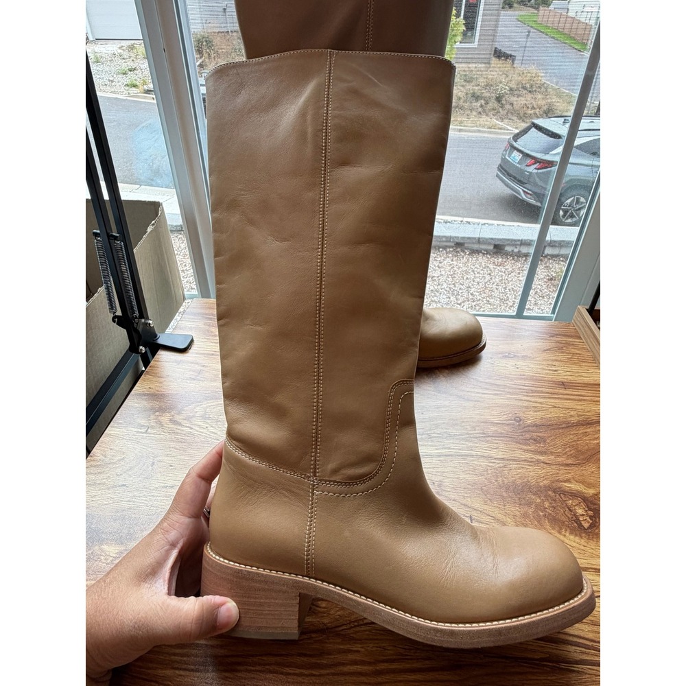 Steve Madden Riggs Pull On Boots Tan Leather Tall Block Heel Women's 10W